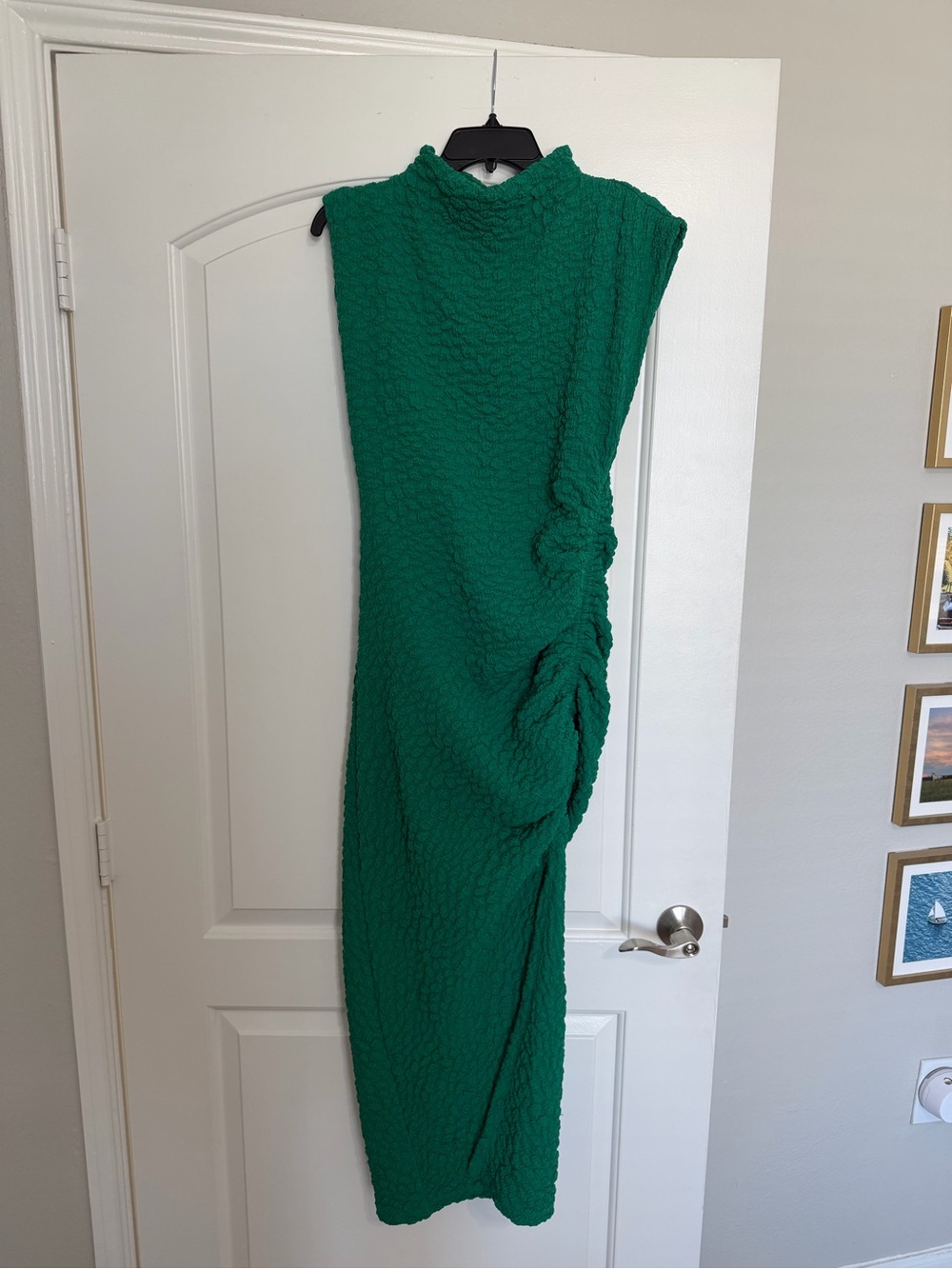 Anthropologie Emerald Green Ruched Midi Dress